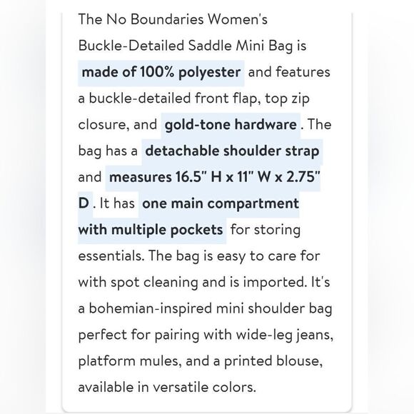 No Boundaries Women’s Buckle Detailed Saddle Mini Bag, Cognac, Nwot - Picture 3 of 7